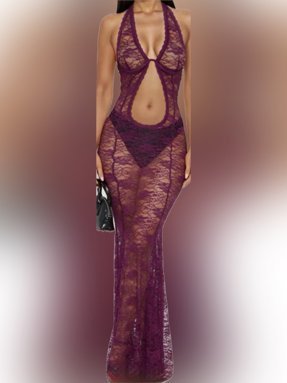 Cut-Out Lace Maxi Dress in Deep Magenta